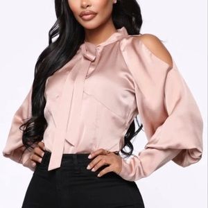 NWT All for the Attention Satin Top Mocha